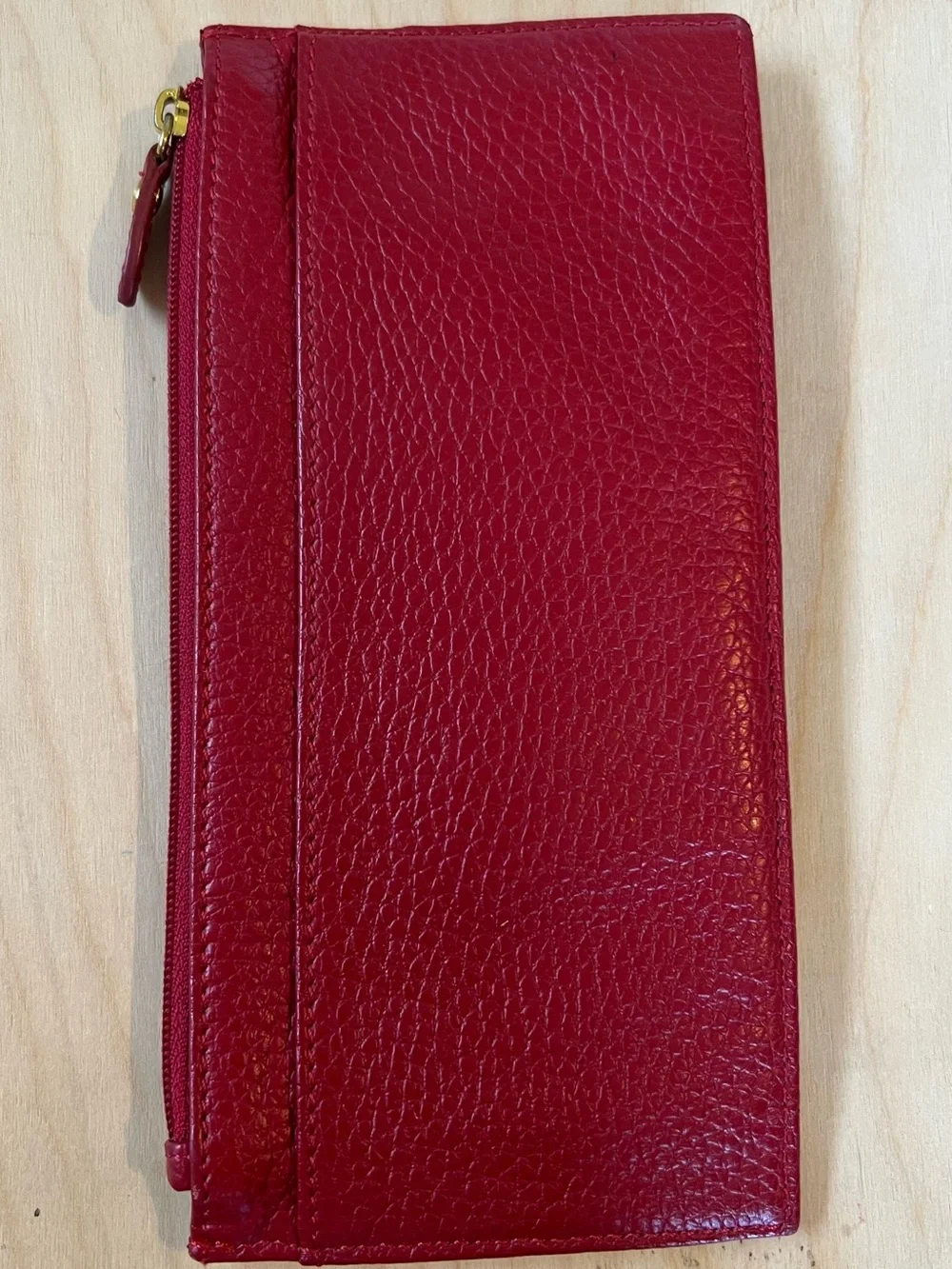 Lodis Red Pebbled Leather Snap-Tab Card Wallet with Zipper